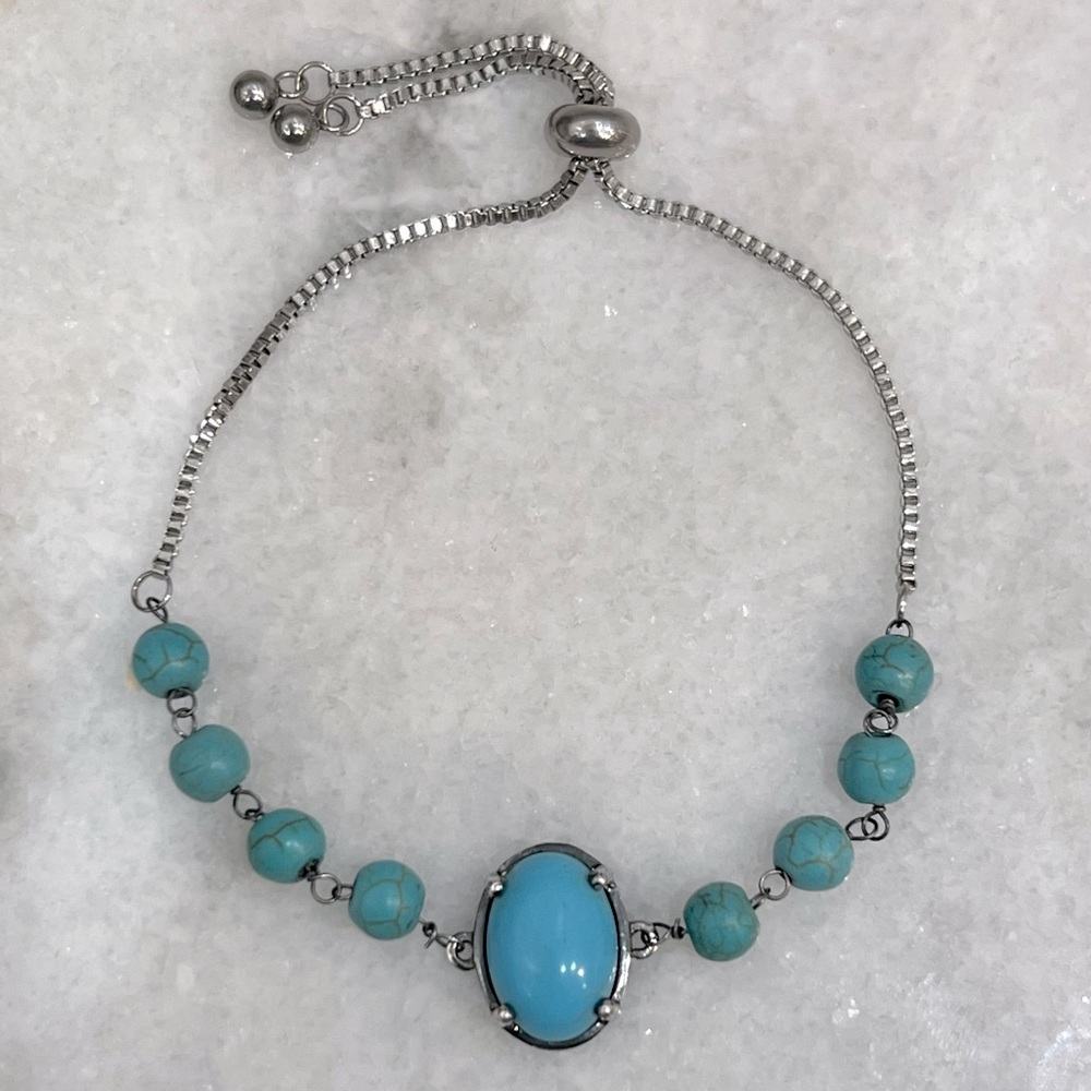 Blue Howlite Sterling Silver BOLO Bracelet